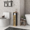 MOBILETTO BAGNO CON RIPIANO APERTO E ARMADIETTO, IN BAMBÙ E MDF, 18X18X75 CM, NERO E COLOR LEGNO