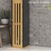 MOBILETTO BAGNO CON RIPIANO APERTO E ARMADIETTO, IN BAMBÙ E MDF, 18X18X75 CM, NERO E COLOR LEGNO