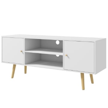 MOBILE TV 55" MAX CON 2 ARMADIETTI E 2 RIPIANI APERTI, IN LEGNO E TRUCIOLATO, 120X34X50 CM, BIANCO