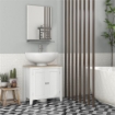 MOBILE SOTTOLAVABO BAGNO A U CON RIPIANO REGOLABILE INTERNO, IN MDF, 60X30X60 CM, BIANCO E COLOR LEGNO
