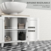 MOBILE SOTTOLAVABO BAGNO A U CON RIPIANO REGOLABILE INTERNO, IN MDF, 60X30X60 CM, BIANCO E COLOR LEGNO