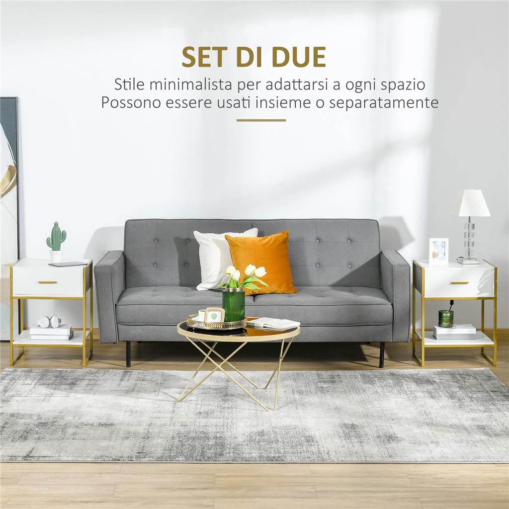 En.casa Set Di 2 Comodini Moderni Minimal, Con Cassetto E Scomparto Aperto, 54x30x40 Cm, Colore Bianco, Stile Scandinavo