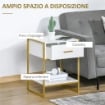 SET 2 COMODINI MODERNI CON CASSETTO E RIPIANO APERTO IN MDF E ACCIAIO, 45X40X60CM, BIANCO E ORO