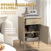 SET 2 COMODINI PER CAMERA DA LETTO CON CASSETTO E ANTA IN RATTAN STILE BOHO, COLORE LEGNO