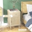 SET 2 COMODINI PER CAMERA DA LETTO CON CASSETTO E ANTA IN RATTAN STILE BOHO, COLORE LEGNO