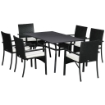 SET DA GIARDINO 7 PEZZI IN RATTAN PE CON TAVOLO DA PRANZO 150X90X72 CM E 6 SEDIE 58X62X87 CM CON CUSCINI