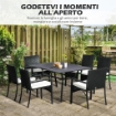 SET DA GIARDINO 7 PEZZI IN RATTAN PE CON TAVOLO DA PRANZO 150X90X72 CM E 6 SEDIE 58X62X87 CM CON CUSCINI