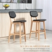 SET 2 SGABELLI DA BAR CON SCHIENALE, RIVESTIMENTO FINTA PELLE E POGGIAPIEDI, 42X47X92CM, NERO