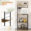 SCAFFALE CUCINA CON MULTIPRESA, RIPIANI E GANCI STILE INDUSTRIALE, 60X42X153CM, MARRONE