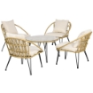 SET DA GIARDINO 5 PEZZI IN RATTAN CON TAVOLO ROTONDO Ø82X50 CM E 4 SEDIE 72X72X75 CM CON CUSCINI