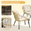 SET DA GIARDINO 5 PEZZI IN RATTAN CON TAVOLO ROTONDO Ø82X50 CM E 4 SEDIE 72X72X75 CM CON CUSCINI