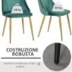 SET 2 SEDIE MODERNE IMBOTTITE CON RIVESTIMENTO EFFETTO VELLUTO VERDE