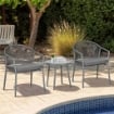 SET DA GIARDINO CON 2 POLTRONE E TAVOLINO DA CAFFÈ IN RATTAN PE CON CUSCINI, GRIGIO