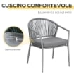 SET DA GIARDINO CON 2 POLTRONE E TAVOLINO DA CAFFÈ IN RATTAN PE CON CUSCINI, GRIGIO