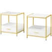 SET DI 2 COMODINI MODERNI CON CASSETTO E RIPIANO APERTO, 50X40X55CM, BIANCO E ORO