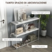 TAVOLO CONSOLLE DA INGRESSO CON RIPIANO APERTO, IN ACCIAIO E TRUCIOLATO, 100X30X87 CM, BIANCO