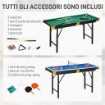 TAVOLO DA GIOCO PIEGHEVOLE 2 IN 1 PER BILIARDO E PING PONG CON ACCESSORI INCLUSI, 140X63X60-80 CM