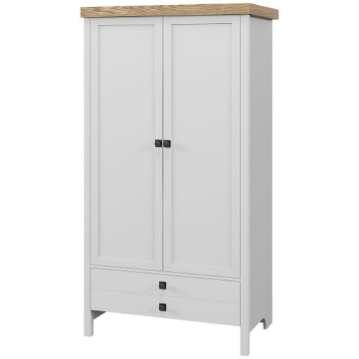 ARMADIO A 2 ANTE CON CASSETTO INFERIORE, BARRA APPENDIABITI E RIPIANO, 85X55X160CM, BIANCO