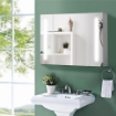 ARMADIETTO SPECCHIERA DA BAGNO CON 3 ARMADIETTI, 3 RIPIANI E LUCE LED, 90X15X65 CM, BIANCO