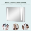 ARMADIETTO SPECCHIERA DA BAGNO CON 3 ARMADIETTI, 3 RIPIANI E LUCE LED, 90X15X65 CM, BIANCO