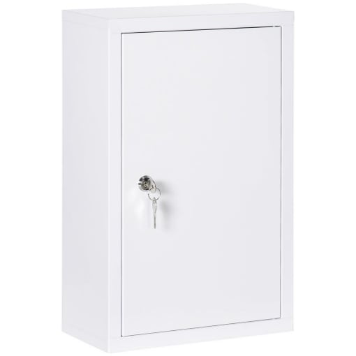 ARMADIETTO MEDICINALI A 3 RIPIANI IN ACCIAIO INOX CON 2 CHIAVI E MONTAGGIO A PARETE, 30X14X46 CM, BIANCO