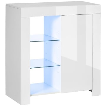 MOBILETTO DA SALOTTOCON LUCI LED BLU E 3 RIPIANI APERTI 75X35X82 CM BIANCO