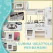 CUCINA GIOCATTOLO IN LEGNO PER BAMBINI CON LAVANDINO E FORNELLI PENTOLE E UTENSILI - BIANCO