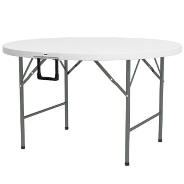 TAVOLO PIEGHEVOLE PER GIARDINO E CAMPEGGIO, IN ACCIAIO E HDPE, Ø122X73 CM, GRIGIO E BIANCO