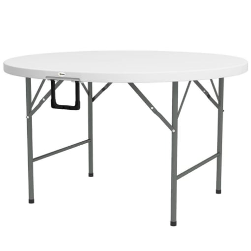 TAVOLO PIEGHEVOLE PER GIARDINO E CAMPEGGIO, IN ACCIAIO E HDPE, Ø122X73 CM, GRIGIO E BIANCO