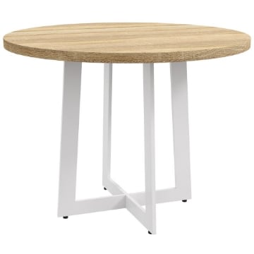 TAVOLO DA PRANZO ROTONDO MODERNO PER 4 PERSONE, Ø100X75CM, LEGNO NATURALE E BIANCO