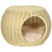 CASETTA PER GATTI A 2 LIVELLI IN RATTAN PE CON CUSCINO LAVABILE, Ø40X30 CM, BEIGE