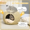 CASETTA PER GATTI A 2 LIVELLI IN RATTAN PE CON CUSCINO LAVABILE, Ø40X30 CM, BEIGE