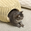 CASETTA PER GATTI A 2 LIVELLI IN RATTAN PE CON CUSCINO LAVABILE, Ø40X30 CM, BEIGE