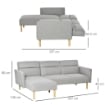 DIVANO LETTO 3 POSTI, DIVANO ANGOLARE IN TESSUTO GRIGIO CON SCHIENALE REGOLABILE, STILE SCANDINAVO, 207X146X80CM