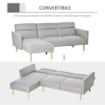 DIVANO LETTO 3 POSTI, DIVANO ANGOLARE IN TESSUTO GRIGIO CON SCHIENALE REGOLABILE, STILE SCANDINAVO, 207X146X80CM