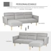 DIVANO LETTO 3 POSTI, DIVANO ANGOLARE IN TESSUTO GRIGIO CON SCHIENALE REGOLABILE, STILE SCANDINAVO, 207X146X80CM