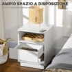 COMODINI MODERNI CON LED, SET 2 PEZZI IN TRUCIOLATO BIANCO CON CASSETTO E 2 RIPIANI APERTI, 40X40X55 CM