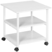 CARRELLO PORTA STAMPANTE A 3 RIPIANI CON 4 RUOTE, LEGNO E ACCIAIO, 50X50X52.5CM, BIANCO