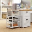 CARRELLO PORTA STAMPANTE A 3 RIPIANI CON 4 RUOTE, LEGNO E ACCIAIO, 50X50X52.5CM, BIANCO