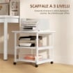 CARRELLO PORTA STAMPANTE A 3 RIPIANI CON 4 RUOTE, LEGNO E ACCIAIO, 50X50X52.5CM, BIANCO