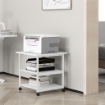 CARRELLO PORTA STAMPANTE A 3 RIPIANI CON 4 RUOTE, LEGNO E ACCIAIO, 50X50X52.5CM, BIANCO