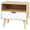 COMODINO MODERNO CON CASSETTO ESTRAIBILE E RIPIANO APERTO, IN LEGNO, 50X39.5X49.5 CM, BIANCO E COLOR LEGNO