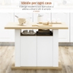 ISOLA PER CUCINA 4-6 PERSONE CON ARMADIETTI E RIPIANI APERTI, IN TRUCIOLATO, 110X70X75.5 CM, BIANCO E COLOR LEGNO