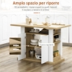 ISOLA PER CUCINA 4-6 PERSONE CON ARMADIETTI E RIPIANI APERTI, IN TRUCIOLATO, 110X70X75.5 CM, BIANCO E COLOR LEGNO