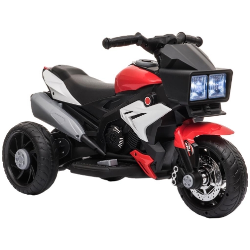 MOTO ELETTRICA PER BAMBINI 3-5 ANNI (MAX. 25KG) CON 3 RUOTE, LUCI E SUONI, BATTERIA 6V, ROSSO, 86X42X52CM