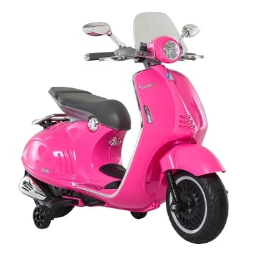 MOTO ELETTRICA PER BAMBINI CON LICENZA UFFICIALE VESPA, 2 ROTELLE, LUCI E SUONI, 108X49X75 CM, ROSA