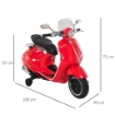 MOTO ELETTRICA PER BAMBINI CON LICENZA UFFICIALE VESPA, 2 ROTELLE, LUCI E SUONI, 108X49X75 CM, ROSSA