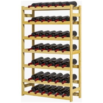 SCAFFALE PORTABOTTIGLIE A 7 LIVELLI PER 42 BOTTIGLIE DI VINO, LEGNO DI PINO NATURALE, 63X25X102CM