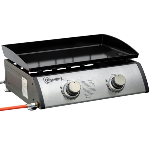 PIASTRA BARBECUE A GAS DA TAVOLO CON 2 BRUCIATORI E POTENZA 6KW, 48.5X46X21CM, NERO