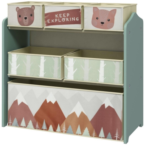 SCAFFALE PORTAGIOCHI PER BAMBINI CON 6 CONTENITORI RIMOVIBILI IN TESSUTO, 63X30X66CM, VERDE